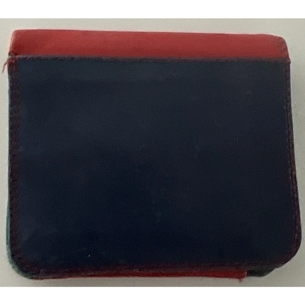 VTG Italian Leather Wallet Bi Fold Multi Colorblock Snap Fiocchi Hardware Retro